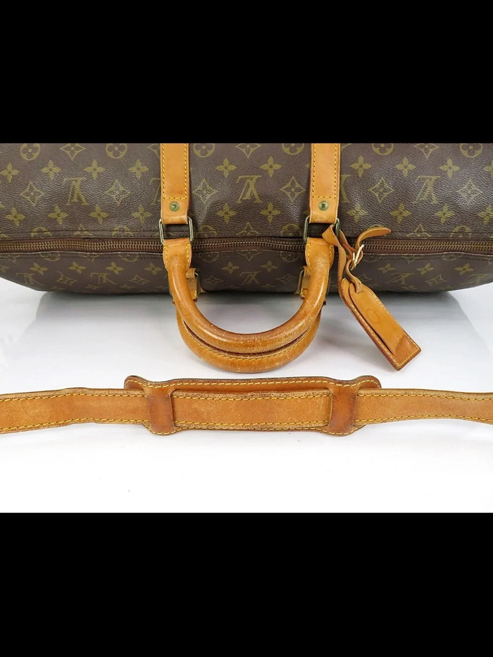 Louis Vuitton Brown Monogram Duffel with Tan Leather Trim